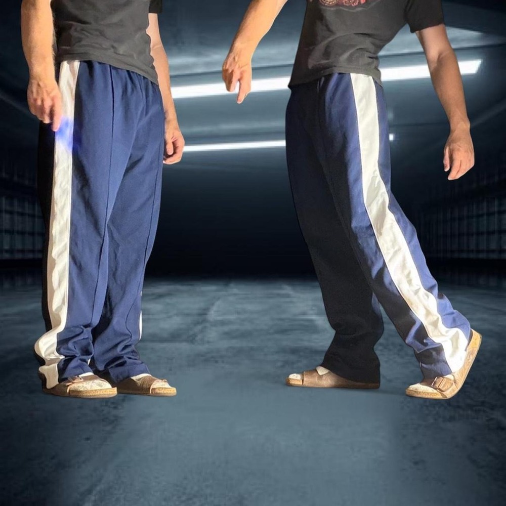 Vintage Andia Navy Blue Style Track Pants Wide Leg Y2K Basketball USA Made